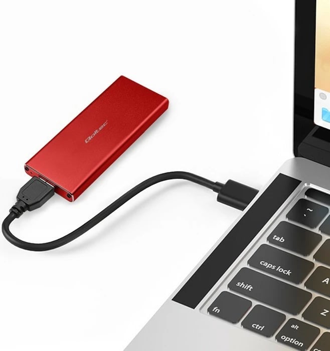 Kasë Qoltec 51831 për SSD M.2 SATA/NGFF, USB 3.0, 2TB, Kuqe