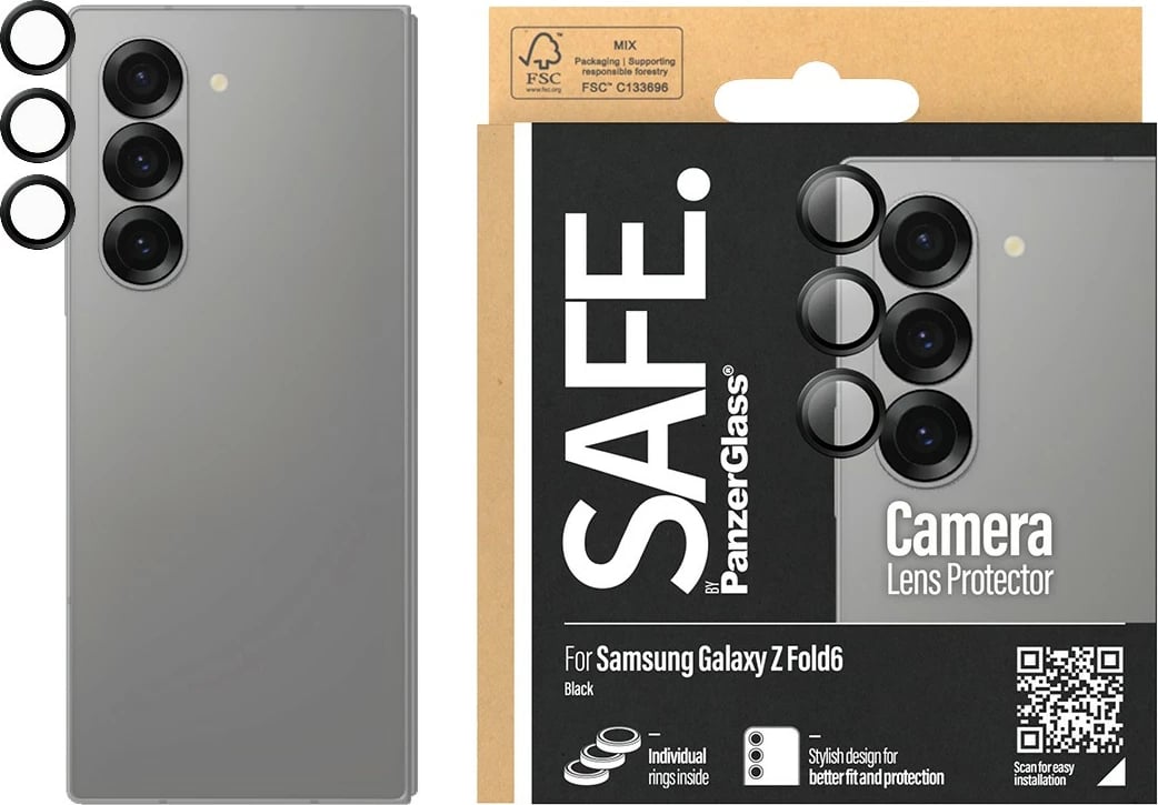 Mbrojtës lente PanzerGlass për Samsung Galaxy Z Fold 6, xham i temperuar, i zi