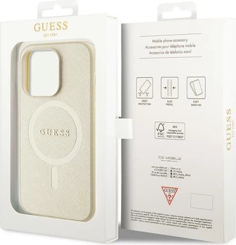 Mbështjellës Guess GUHMP15XPSAHMCB për iPhone 15 Pro Max 6.7", Saffiano MagSafe, ari Mbështjellës Guess GUHMP15XPSAHMCB për iPhone 15 Pro Max 6.7", Saffiano MagSafe, ari