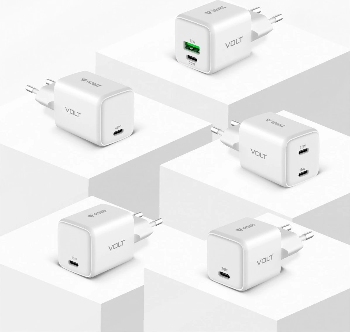 Karikues muri YENKEE YAC G35D VOLT, 35W, 2x USB Type-C, i bardhë