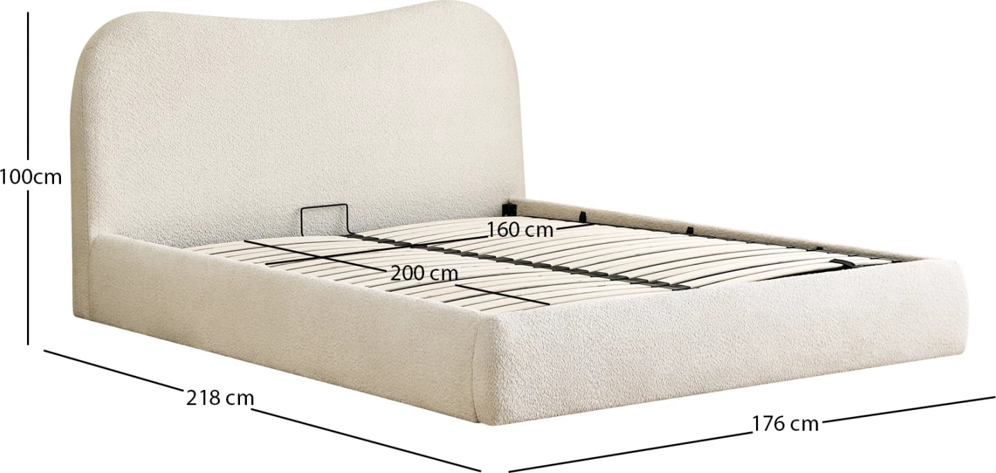 Krevat dopio ROYA, stof i bezhë, me hapësirë për depo, 160x200cm