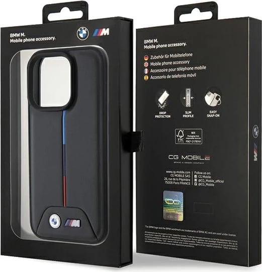 Mbështjellës BMW Quilted Tricolor për iPhone 15 Pro, i zi