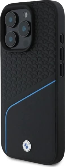 Mbështjellës BMW Sign Leather Textured And Line MagSafe për iPhone 16 Pro Max, i zi