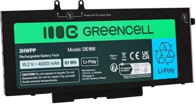 Bateri laptopi Green Cell DE166 për Dell, 4000 mAh, 15.2V, e zezë