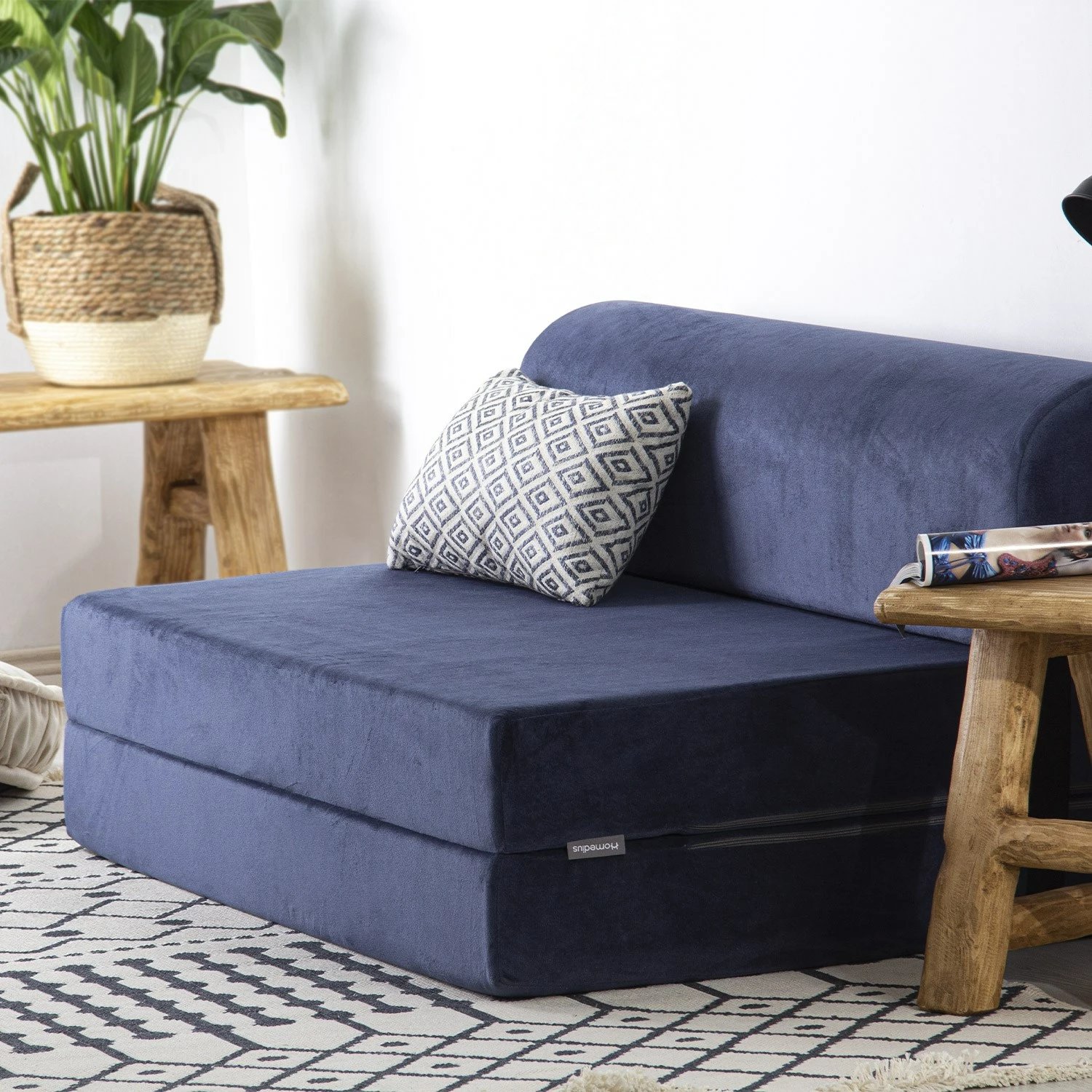 Divan-krevat dy vendësh, kadife blu, Atelier del Sofa, Magic