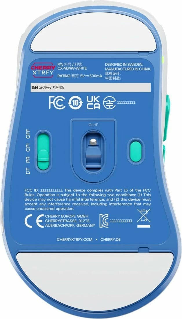 Maus CHERRY XTRFY M64 Wireless, 26000 DPI, Blu, Turquoise, Bardhë