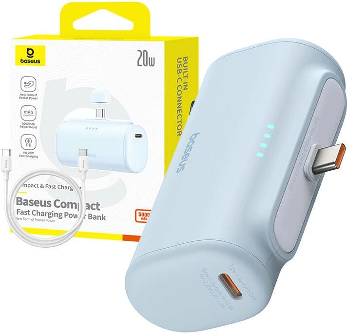Powerbank Baseus Compact P10068306313-00, 5000mAh, 20W, Blu