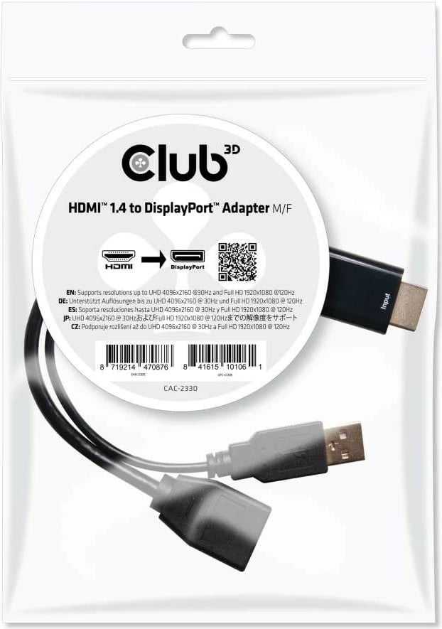 Adapter HDMI në DisplayPort Club3D, 0.18m, 4K, i zi