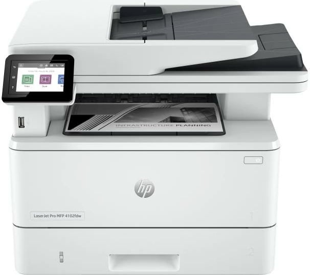 Printer multifunksional, HP, LaserJet Pro MFP 4102dw (2Z622F#B19), laser mono, 38–42 ppm, Wi‑Fi/Gigabit LAN, Legal, bardhë e zi