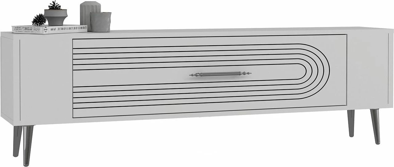 Komodë TV Skye Decor, Retrol3, e bardhë, argjend