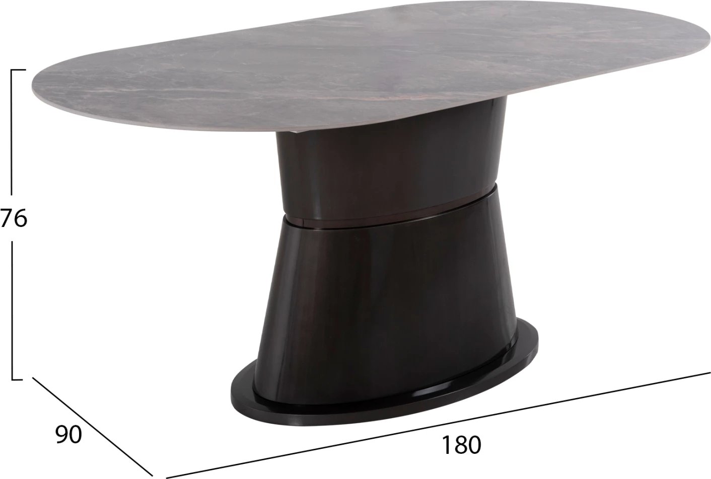 Tavolinë ngrënieje BENT FH9773.01, qeramike, ngjyrë mermeri gri, bazë MDF ngjyrë antracit, 180x90x76 cm