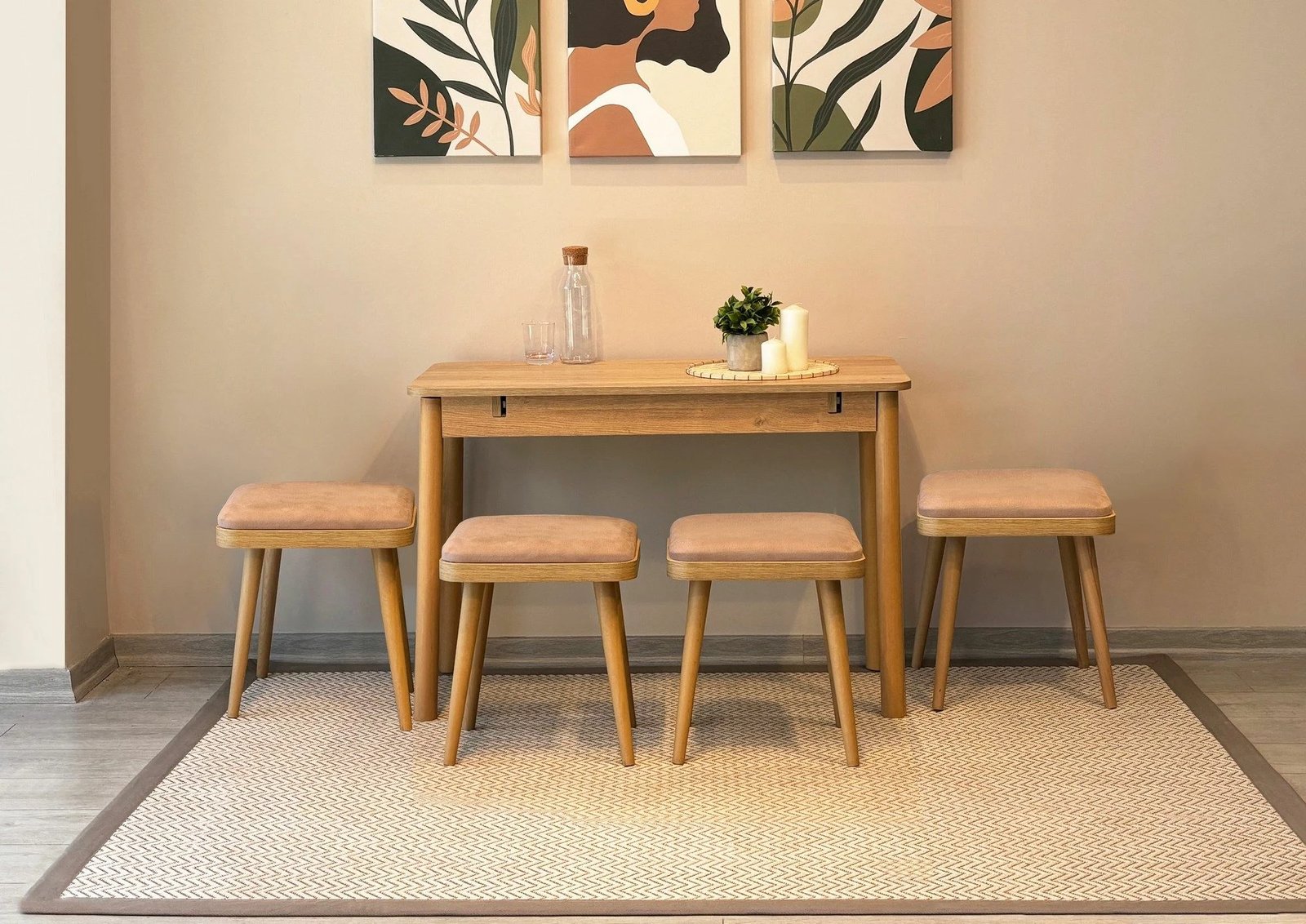 Tavolinë me karrige, zgjatshme, 6 copë, Skye Decor, Vina Mini 06 0900, ngjyrë lis dhe gur