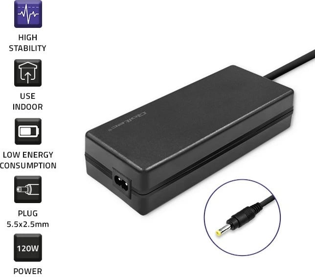 Adapter rryme Qoltec për Asus, 120W, 19V, 6.32A, 5.5x2.5 mm, me kabllo, i zi