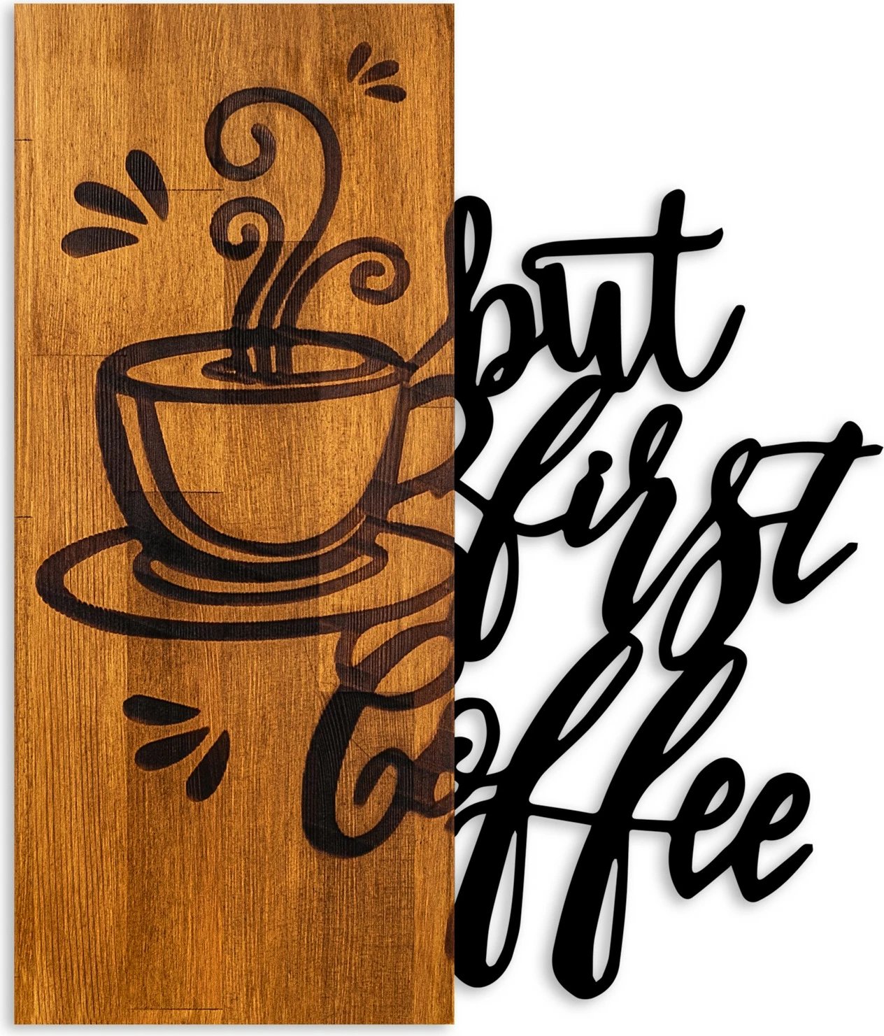 Aksesor dekorativ muri prej druri, Wallity, Coffee First
