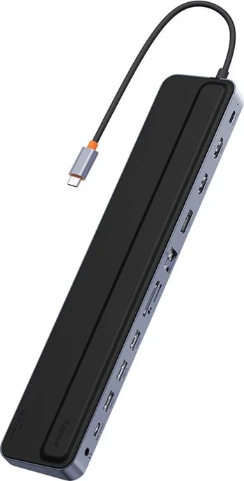 Kasë Baseus EliteJoy Gen2 12në1, USB-C, 2xHDMI, 3xUSB 3.0, PD, DP, SD/TF, RJ45, Type-C, 3.5mm, Gri e errët