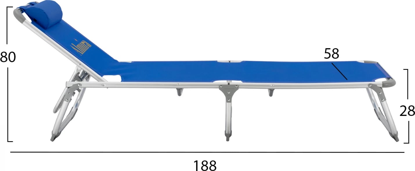 Shezllon për plazh, tipi i rëndë, alumini blu, FH5054.01, 188x58x28-80 cm