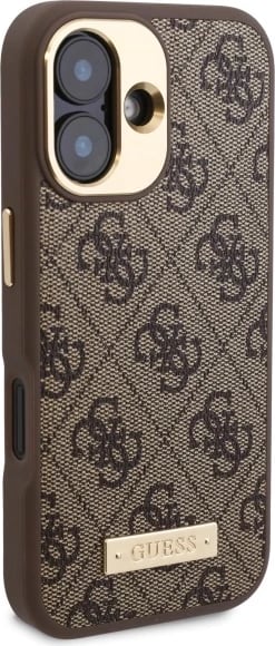 Mbështjellës Guess 4G Logo Plate MagSafe për iPhone 16 Plus, Kafe