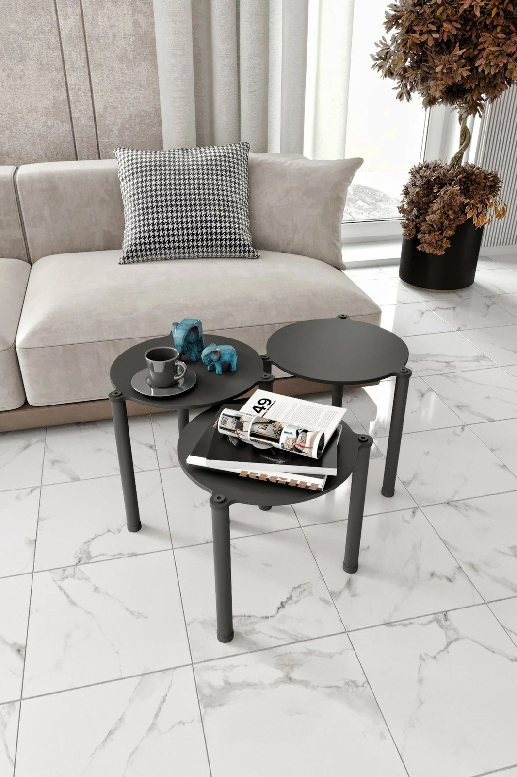 Set tavolinash ndihmëse (3 copë), Skye Decor, Lavia 3, e zezë