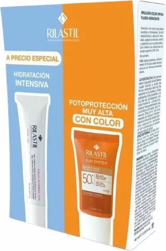 Set krem dielli me ngjyrë dhe hidratues Rilastil Sun System Color Emulsion Spf50+, 2 copë, unisex