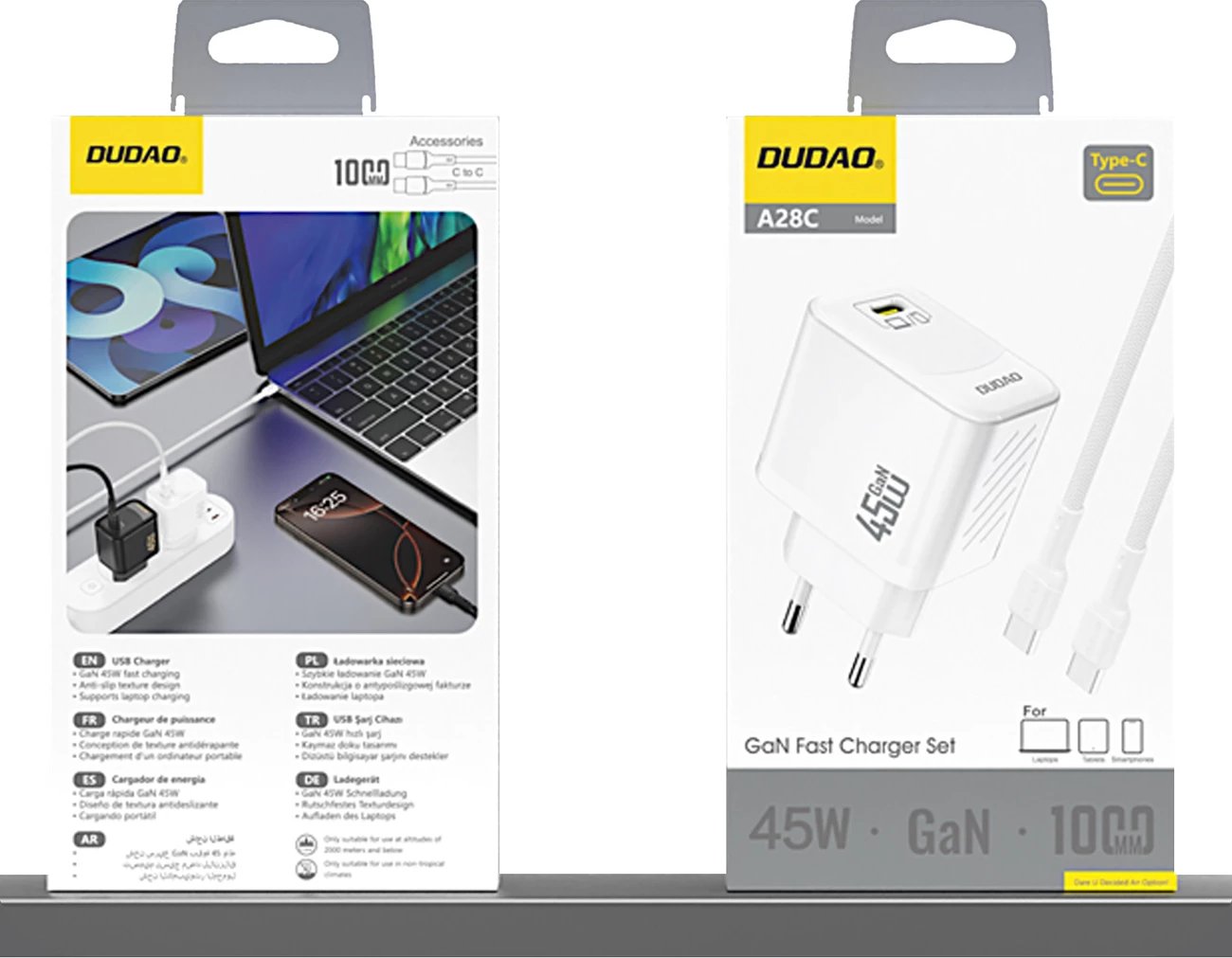 Karikues muri Dudao A28C, GaN, 45W, me kabllo USB-C, Bardhë