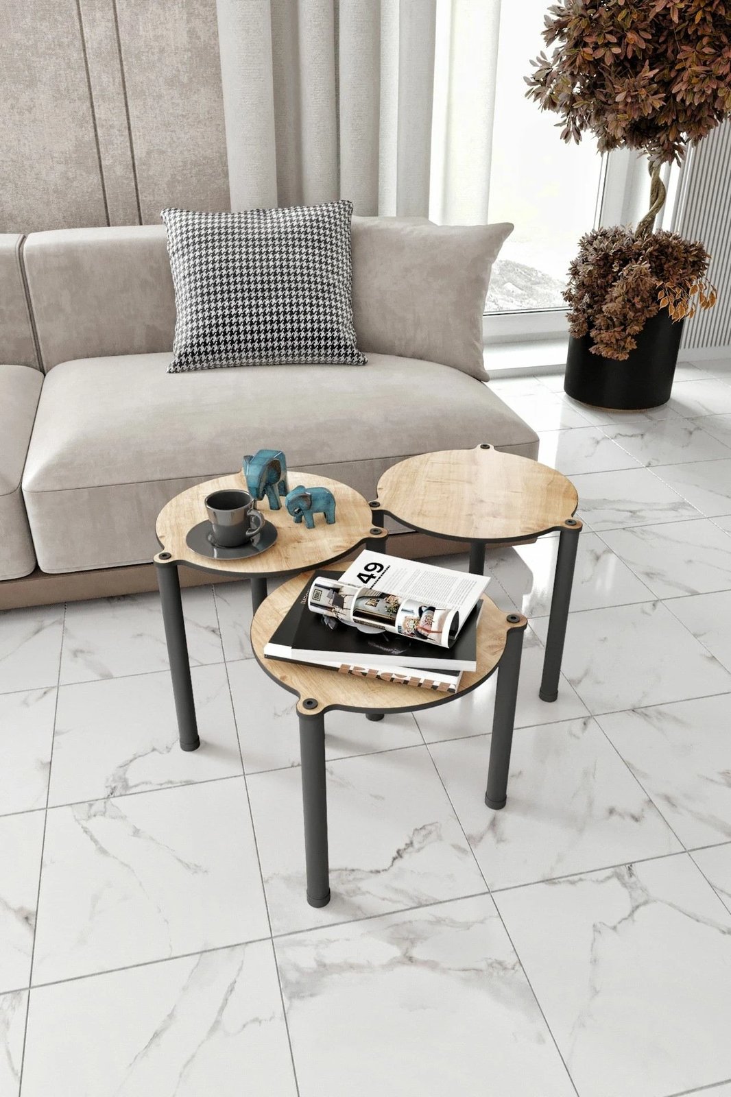 Set tavolinash ndihmëse (3 copë), Skye Decor, Lavia 3, ngjyrë lisi