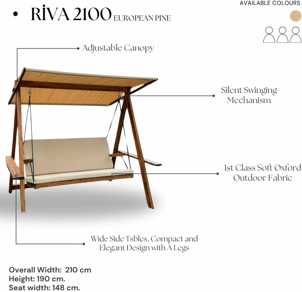 Karrige lëkundëse treshe për kopsht, ngjyrë deve, Skye Decor, Riva 2100