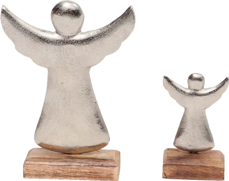 Dekor engjëll për Krishtlindje, alumin argjend, dru mango natyral, 10x5x18cm Dekor engjëll për Krishtlindje, alumin argjend, dru mango natyral, 10x5x18cm