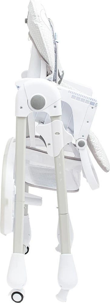 karrige e lartë ushqimi, BABY MIX, Infant, rregullim 7 nivele, tabaka dyshe, brez 5‑pikësh, me rrota me frena, gri