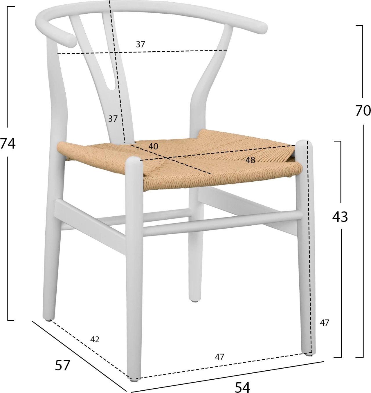 Karrige ngrënie BRAVE, dru ahu, ngjyrë e bardhë, litar bezhë, 54x57x74 cm