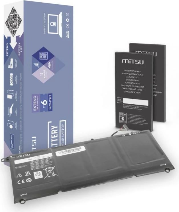 Bateri laptop Mitsu BC/DE-9360 për Dell XPS 13 9360, 6100 mAh, 7.6V, 4 qeliza, e zezë