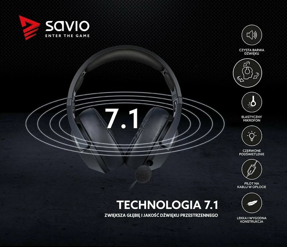 Kufje gaming Savio Vertigo me mikrofon, Surround 7.1, USB, të zeza Kufje gaming Savio Vertigo me mikrofon, Surround 7.1, USB, të zeza