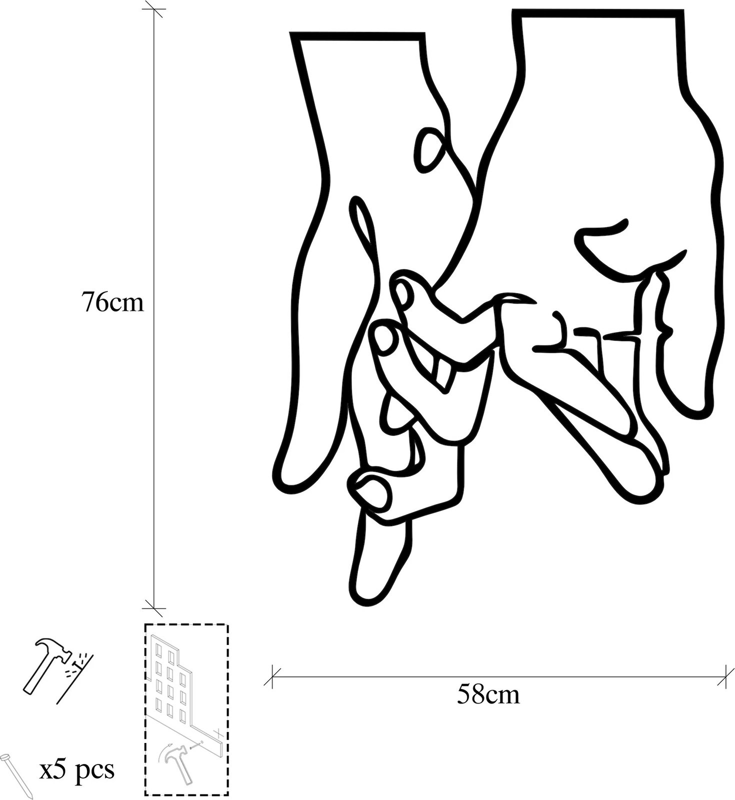 Aksesor metalik dekorativ për mur, Wallity, Pinky Love, ngjyrë e zezë