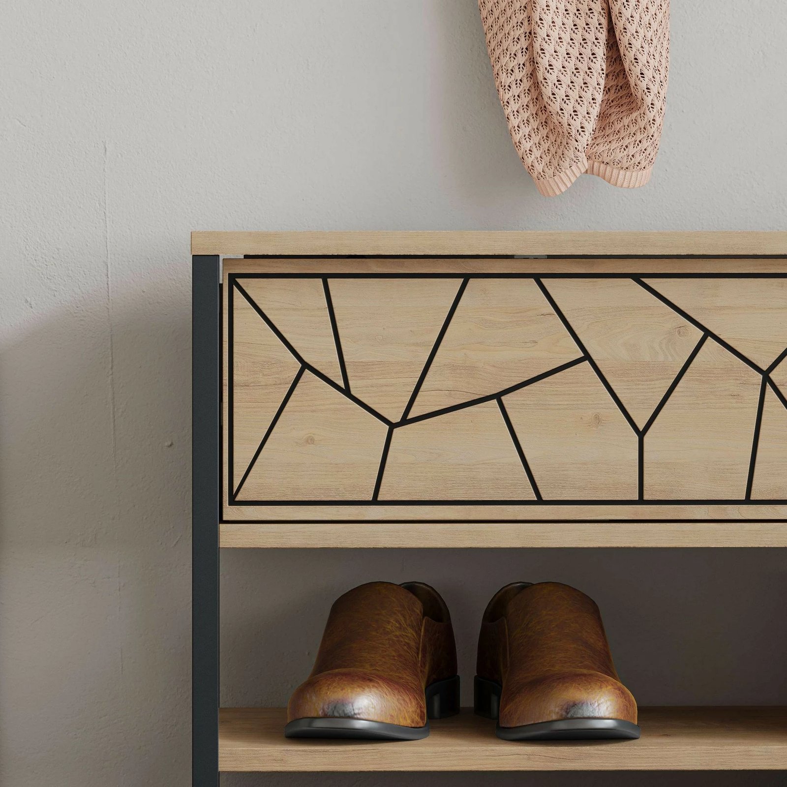 Dollap këpucësh Skye Decor, stol këpucësh Inola, ngjyrë safir, lis