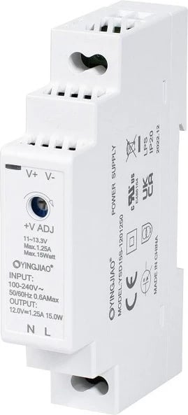 Furnizues energjie DIN Yingjiao YSD15S-1201250, 12V, 1.25A, 15W, Bardhë