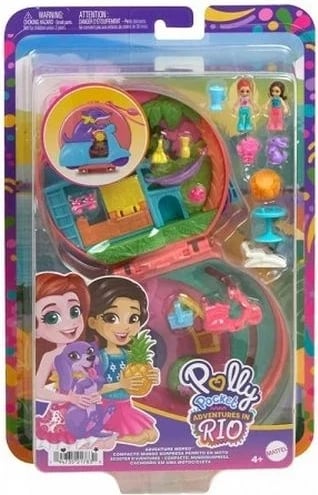 Set lodrash Polly Pocket Adventure Moped Compact me 2 kukulla të vogla dhe kafshë lodër, shumëngjyrëshe