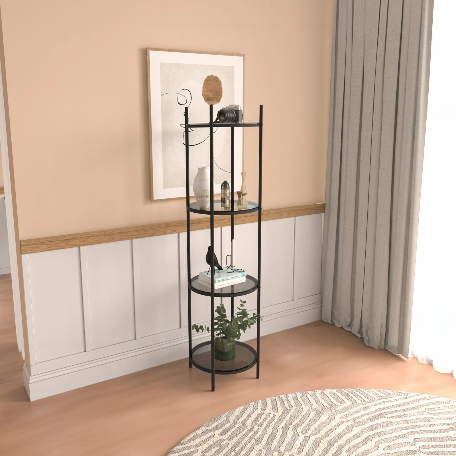Raft librash Hanah Home, Vogue, ngjyrë e zezë, xham i tymosur