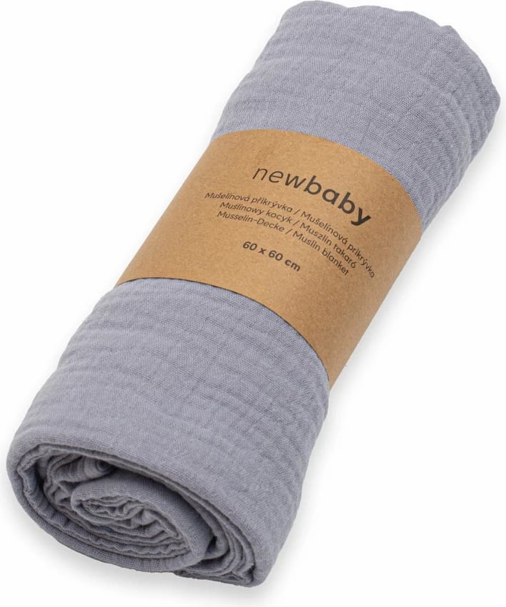Batanije muslini, New Baby, 60x60 cm, pambuk organik, gri