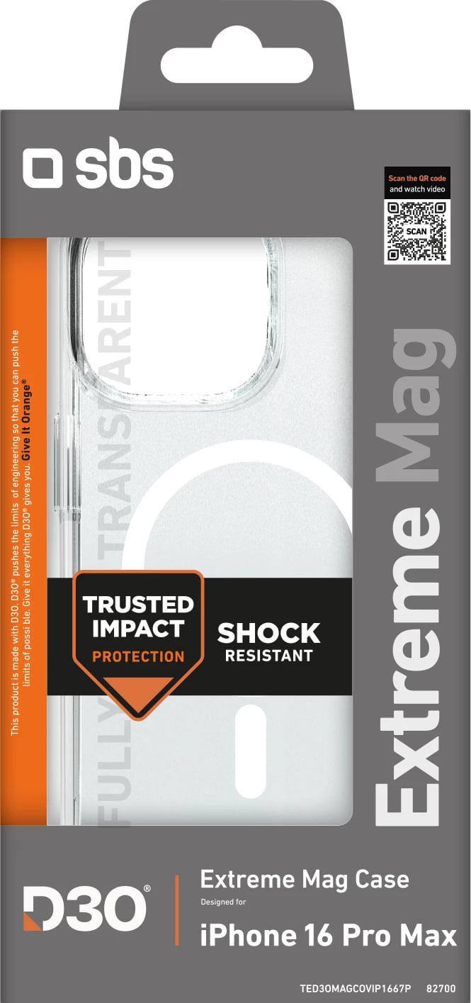 Mbështjellës SBS Extreme Mag D3O MagSafe për iPhone 16 Pro Max, Transparent