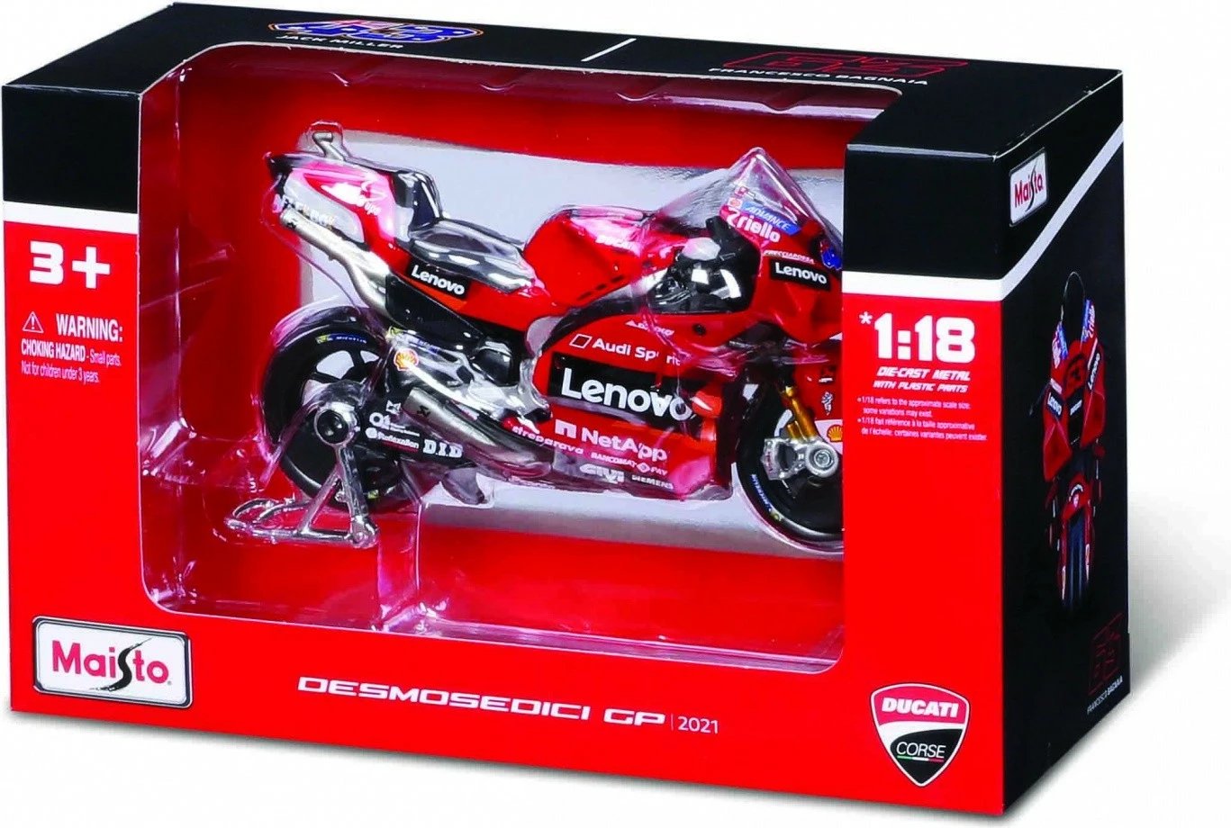 Model motoçiklete Maisto GP Racing Ducati Lenovo 1:18, kuqe/zezë