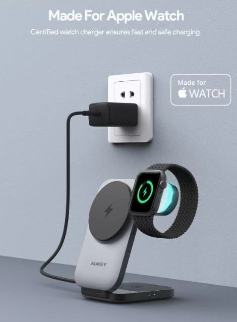 Stacion karikimi wireless 3-në-1 AUKEY LC-MC312 MagFusion Z Qi2, i palosshëm, i zi