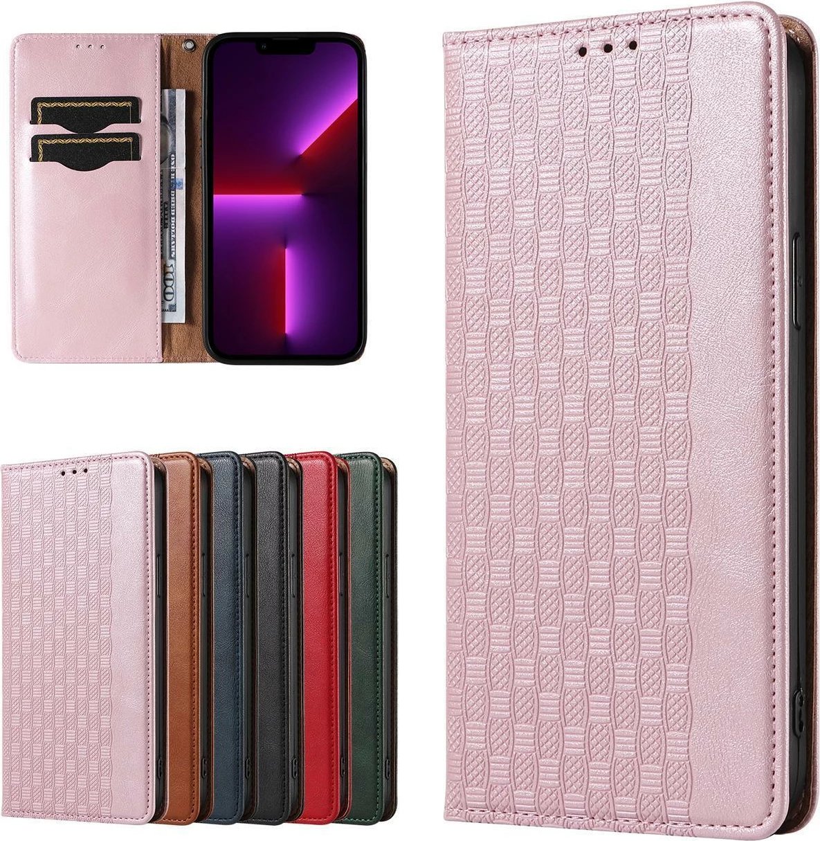 Mbështjellës Hurtel Magnet Strap Case për iPhone 14 Pro, portofol, qëndrim, rozë