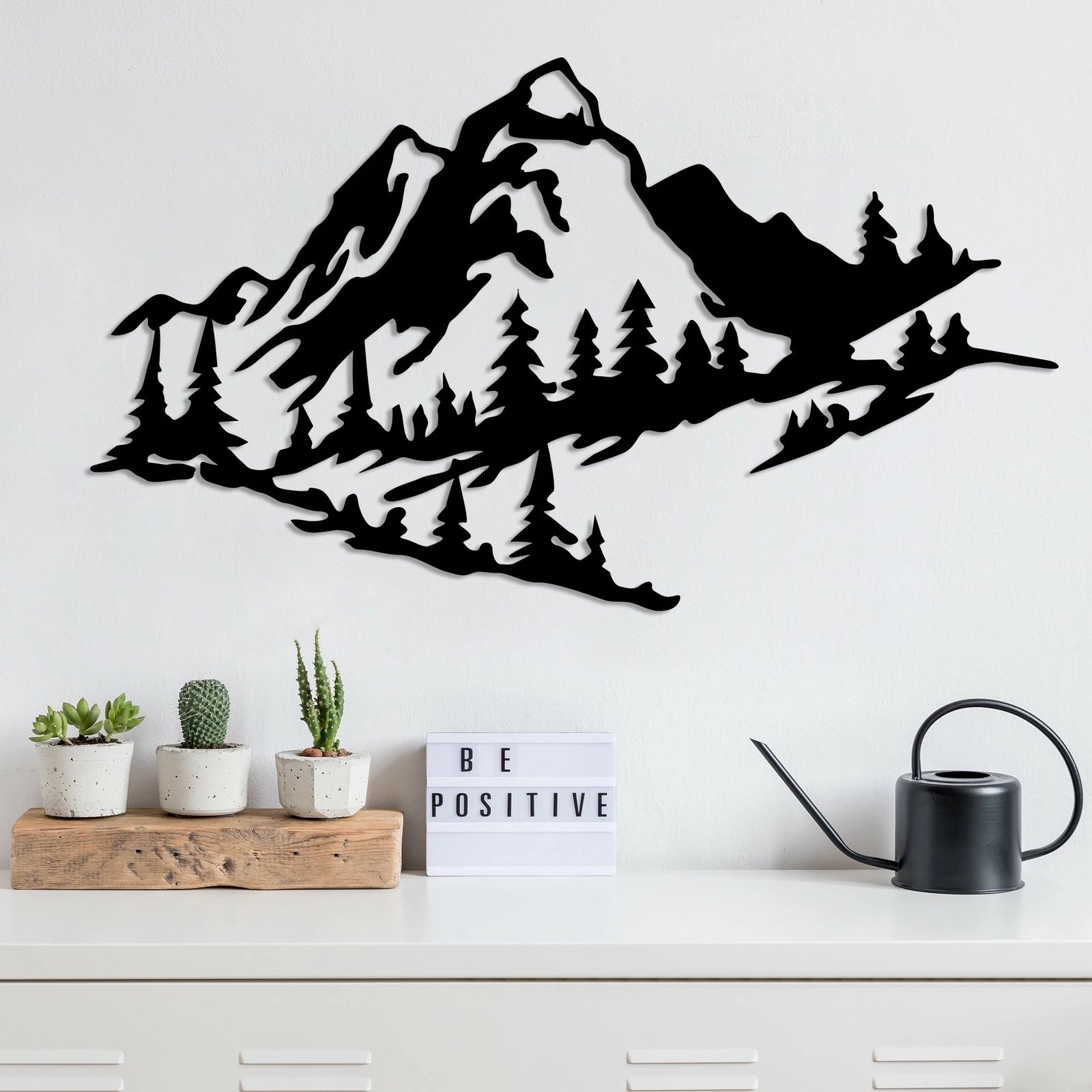 Aksesor dekorativ muri prej metali, Wallity, Mountain 2, ngjyrë e zezë, 40x70cm
