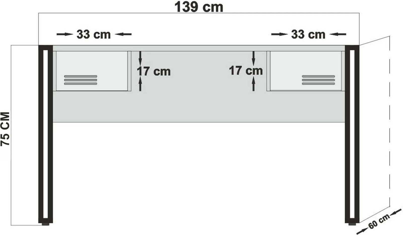 Tavolinë pune Cosmo Siesta, ngjyrë Atlantic Pine dhe e zezë, 139x75x60cm, 2 sirtarë