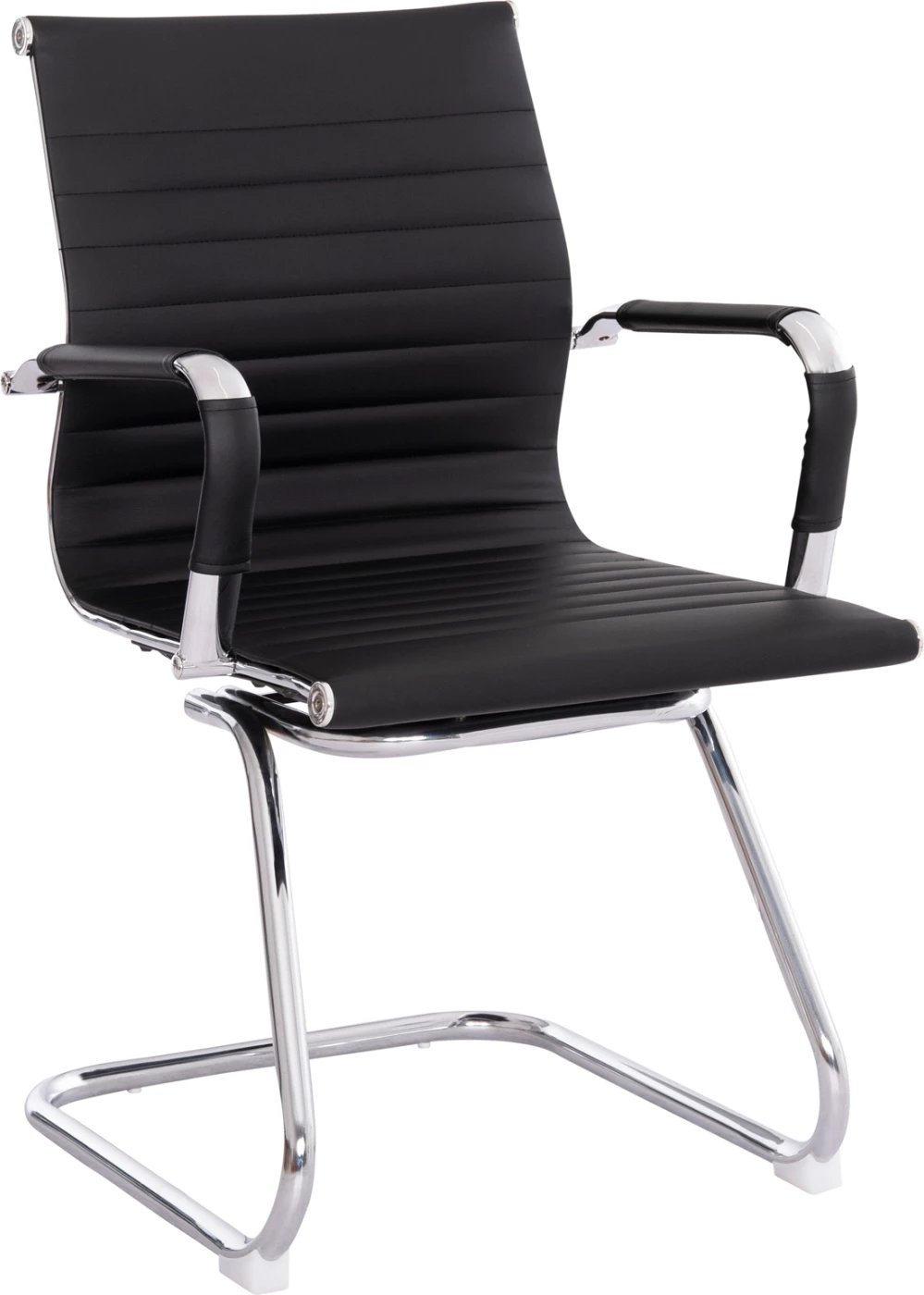 Karrige për konferencë BOSS FH1023.31 me krahë, ngjyrë e zezë PU, këmbë metalike kromi, 54x56x87H cm, set prej 2 copë