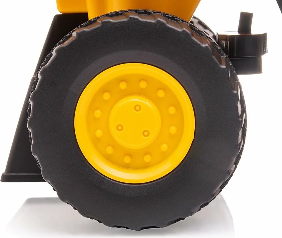 mjet ride-on ngarkues, Milly Mally CAT, timon me zë borie, dy blloqe kundër përmbysjes, magazinim nën ulëse, 12–36 muaj, deri 25 kg, e verdhë