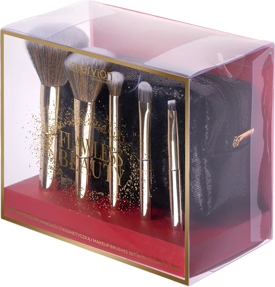 Set furçash për grim Inter Vion Flawless Beauty për femra, ari/zeze, 6 copë