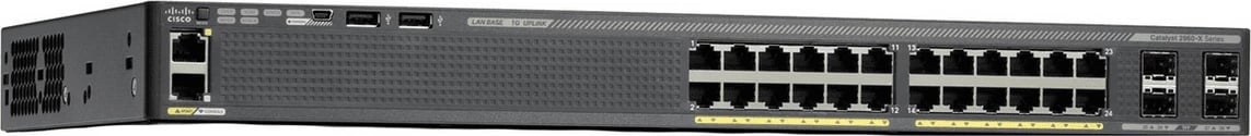 Switch, Cisco, WS-C2960X-24PS-L, 24 porte Gigabit, PoE+, SFP uplink, e zezë