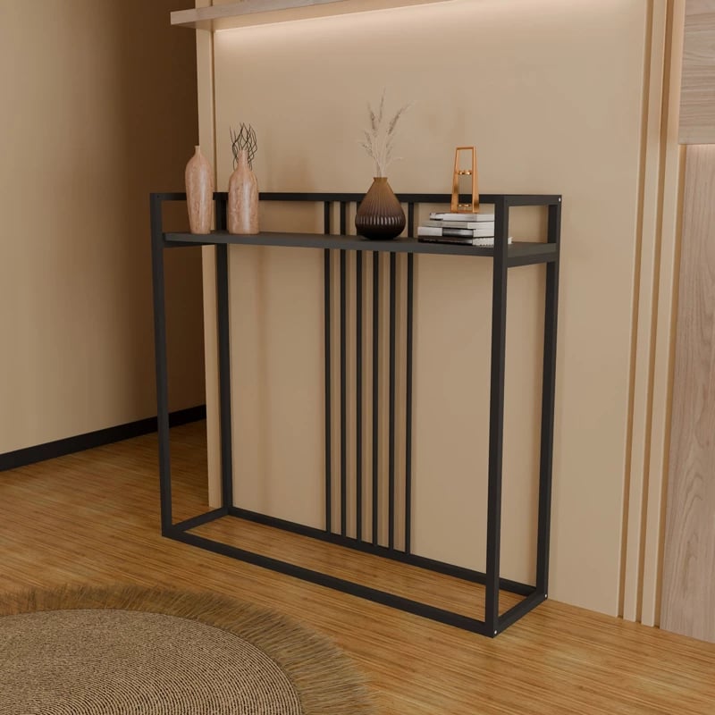 Konsolë Convida, ngjyrë antracit me kornizë metali të zezë, 100x25x90cm