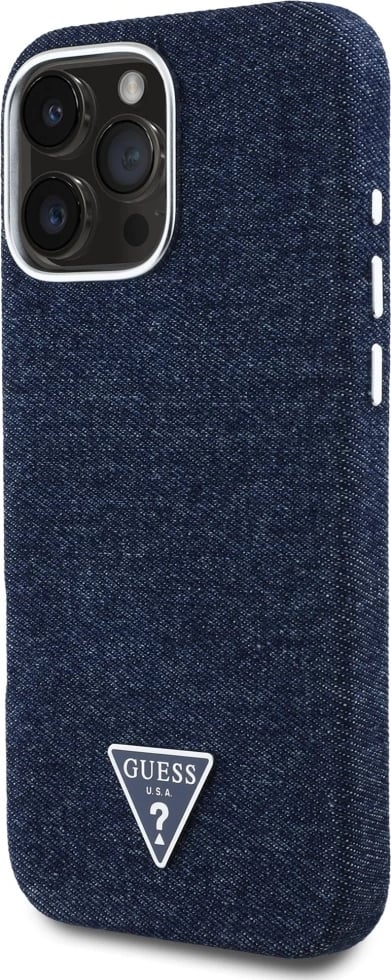 Mbështjellës Guess Denim Triangle Logo MagSafe për iPhone 16 Pro, Kaltër