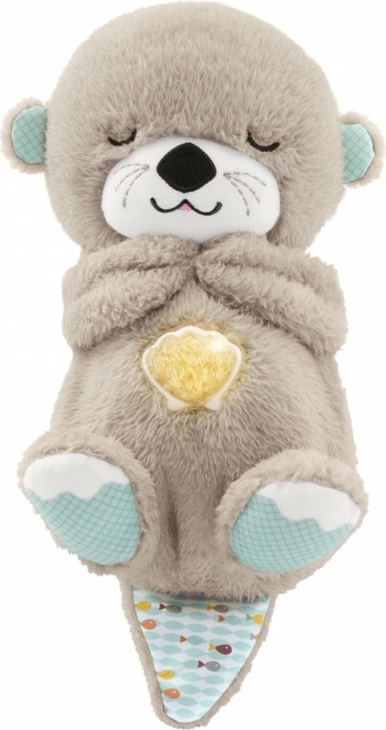 Lodër pelushi Fisher Price Cuddle Sleepy Wydra, FXC66, për foshnje, me muzikë dhe dritë, Azure/Gri/Bardhë